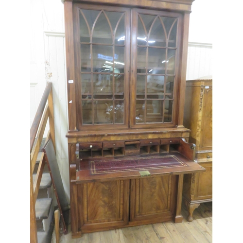 400 - 19th Century Flame Mahogany and Glazed Secretaire Bookcase