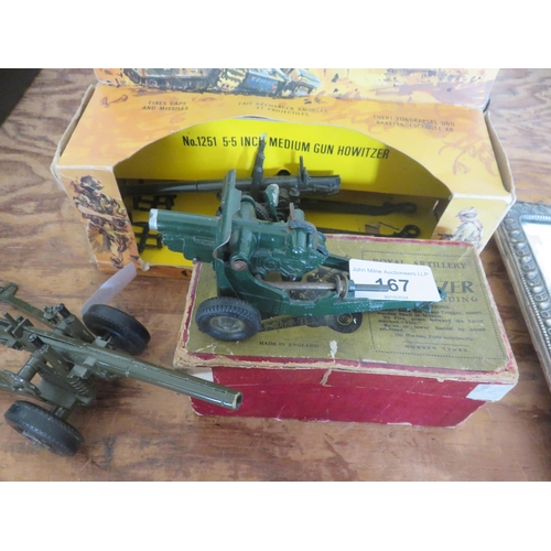 167 - Two Crescent 5.5 Inch Howitzers (One still in Box) and Britain 4.5. Howitzer with box