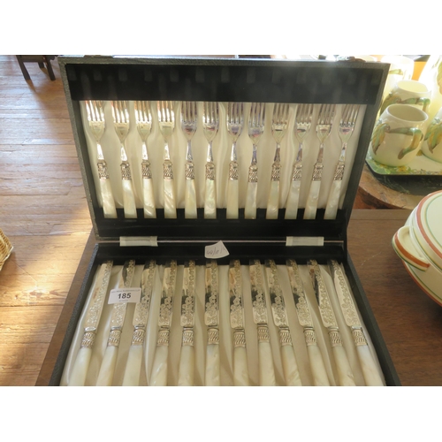 185 - Twenty Four Piece Plated Silver and Mother of Pearl Fruit Knives and Forks