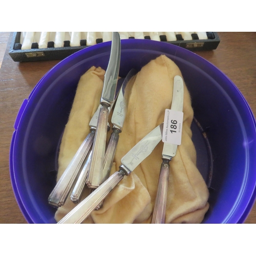 186 - Set of Six Silver Handled Knives and Suite of Plated Cutlery