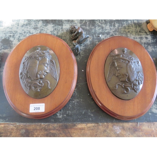 208 - Two Classical Style Wall Hanging Bronzes and Bronze Cherub Figure