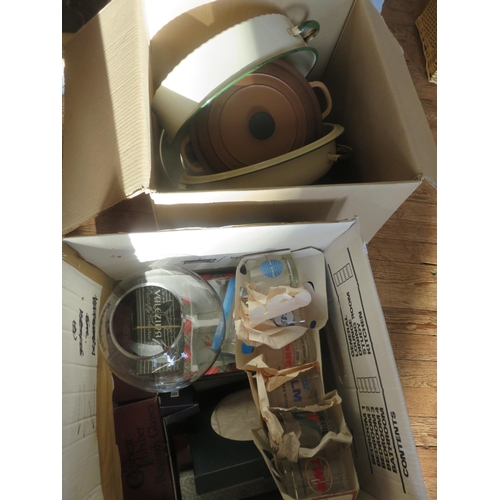 241 - Two Boxes of Glasses and Kitchenware - Including Le Creuset Pot