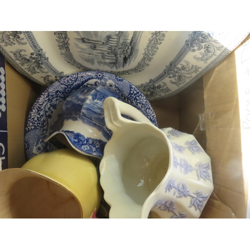 264 - Blue and White Tray, Ewer and Basin and two Jugs