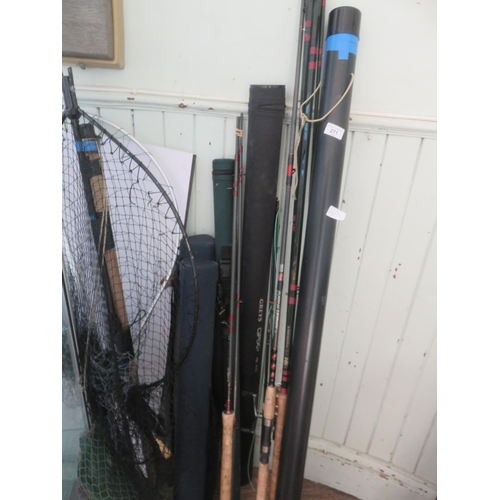 271 - Large Quantity Fly Rods, Rod Case, Landing Nets etc