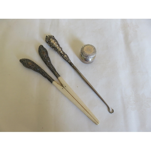 285 - Silver Glove Stretcher, Button Hook etc