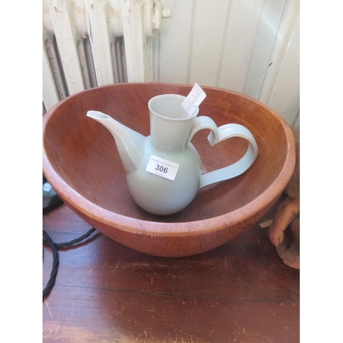 306 - Wooden Bowl and Art Deco Jug