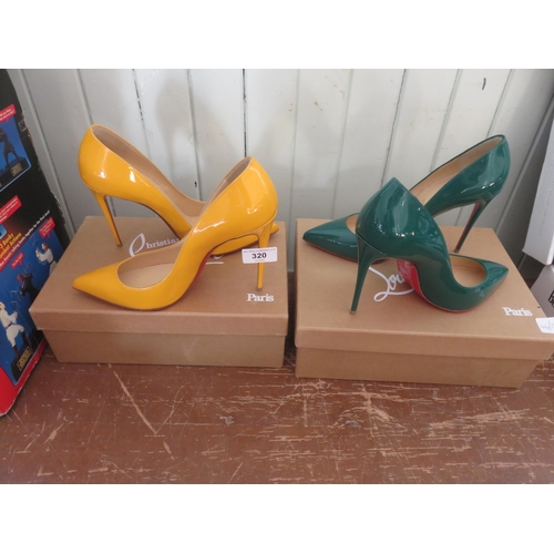 320 - Two pairs of Louboutin High Heels, Yellow and Green, size 39½ (boxed)