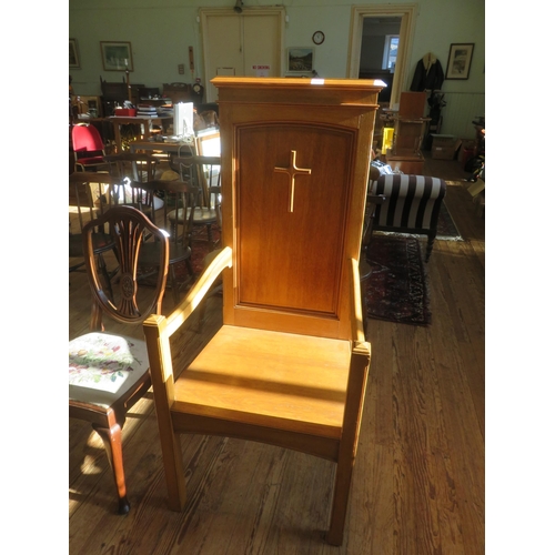 375 - Light Oak Church Chair with plaque to back