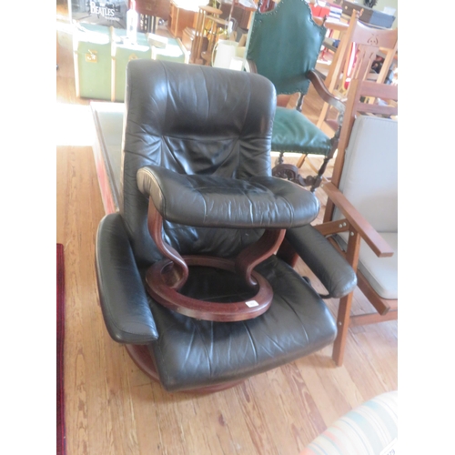 382 - Single Leather Reclining Chair and Footstool