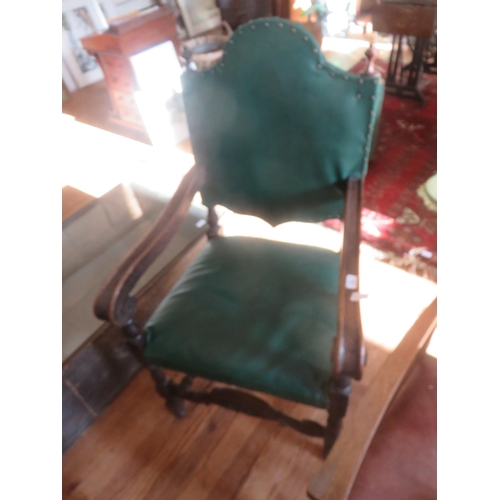 384 - Green Leather Upholstered Armchair