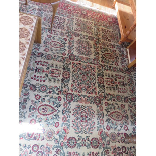 387 - Large Fringed Red, Cream and Green Rug - 280cm x 109cm