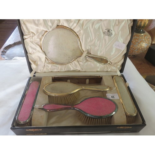 46 - Six Piece Silver and Shagreen Dressing Set