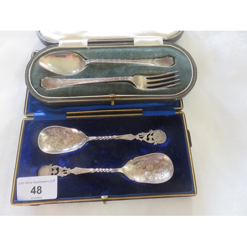 48 - Cased Sheffield Silver Christening Set and one other