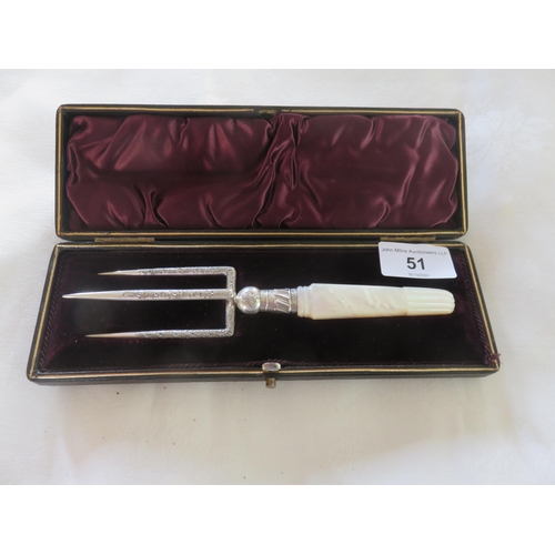 51 - Silver and Mother of Pearl three pronged Toasting Fork