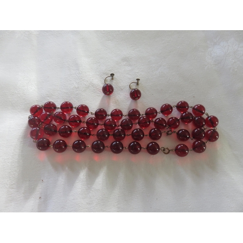 59 - Art Deco Cherry Amber Style Necklace and Matching Earrings