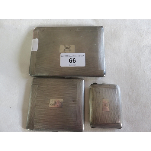 66 - Set of three Silver Card Case, Compact and Cigarette Case