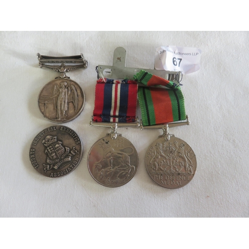 67 - Two WW2 Medals, 1910 Toronto Industrial Exhibition 1910 Medallion, General Service Medal with Cyprus... 