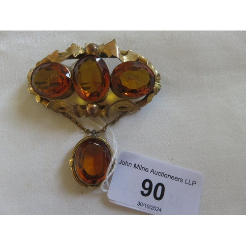 90 - Victorian Four Stone Citrine Brooch and Pendant