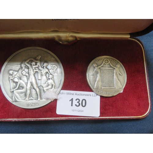 130 - Cased Limited Edition 350th Anniversary of the Mayflower 2 Medallion Set, struck in Silver