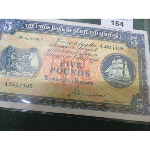 184 - 1951 Union Bank of Scotland £5 note