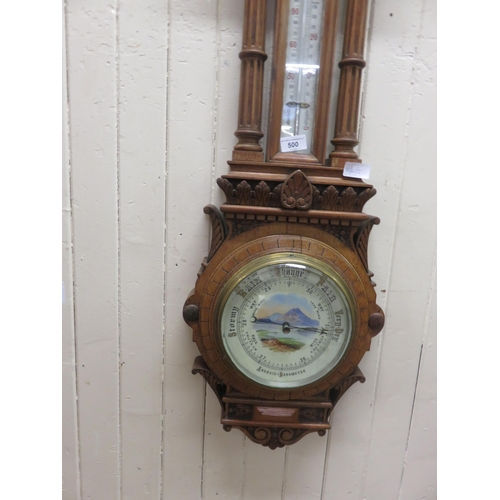 500 - Cased Aneroid Barometer with Painted Dial