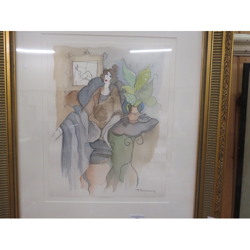 56 - Framed and signed Watercolour - Ellie Ver, Number 6 - Itzchak Tarkay 1998