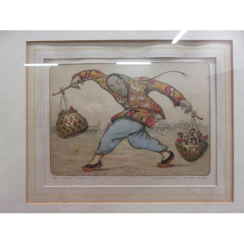 1 - Pair of framed signed Coloured Etchings, 