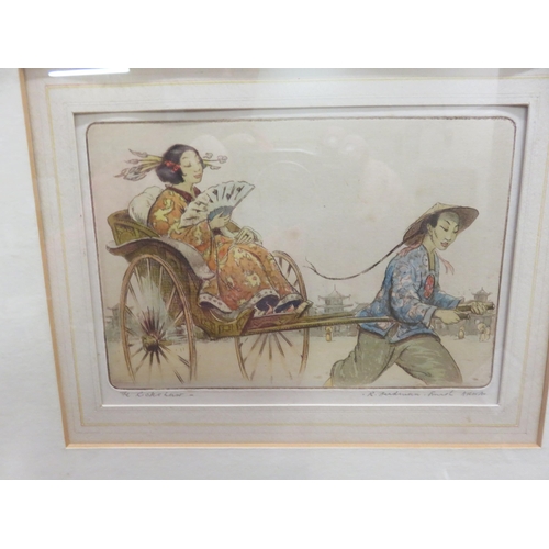 1 - Pair of framed signed Coloured Etchings, 