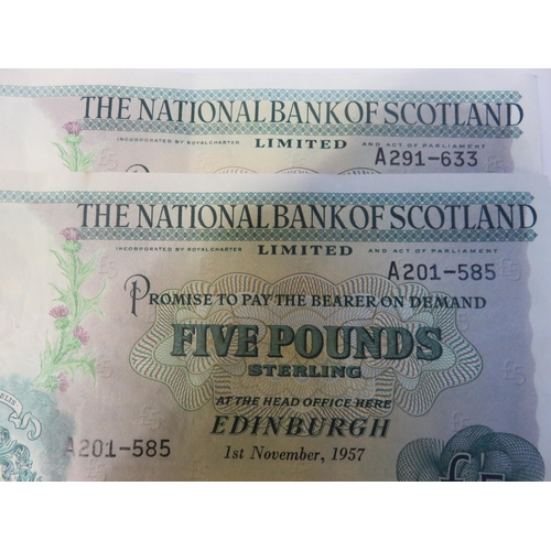 185 - Two 1957 National Bank of Scotland £5 notes