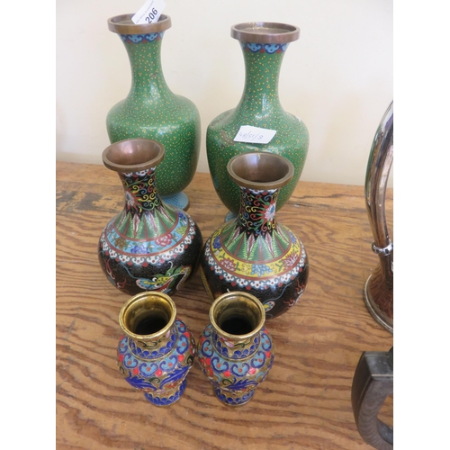 206 - Three pairs of Cloisonne Vases