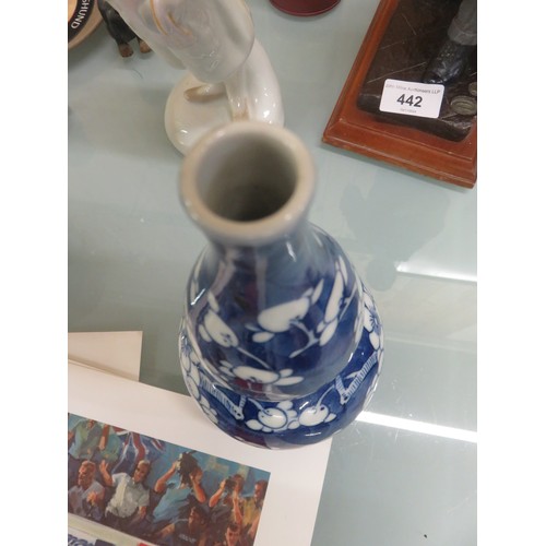 442 - Oriental Blue and White Vase, four character backstamp, two figurines and one other