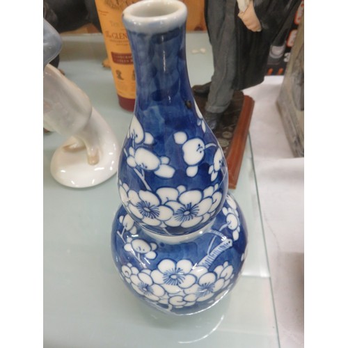 442 - Oriental Blue and White Vase, four character backstamp, two figurines and one other