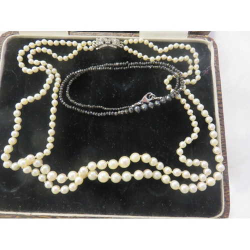 265 - Black Diamond Type Necklace and Vintage Double Stranded Natural Freshwater Pearls