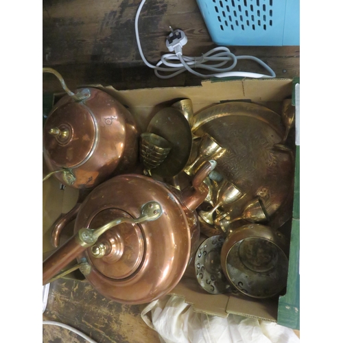 368 - Pair of Copper Kettles and Assorted Brassware