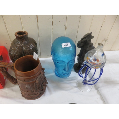 402 - Mixed Group, Tankard, Glass Skull, Vase Etc