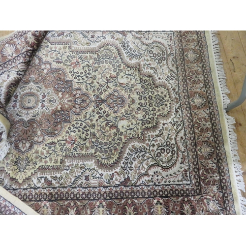 465 - Fringed Silk Rug, All Over Design on Cream Ground