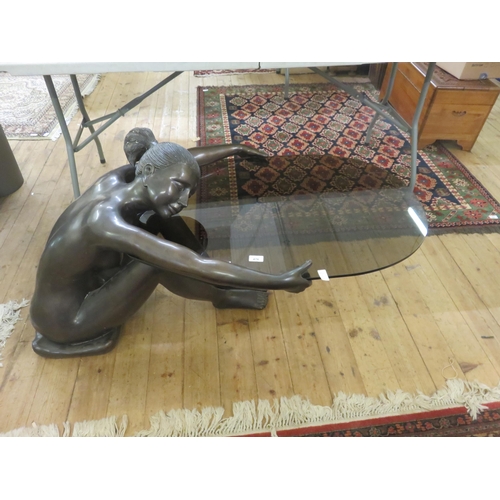 Bronze Figural Coffee Table As Seated Nude