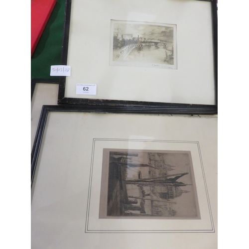 62 - Framed Etching, St. Michaels Mount and Two Others