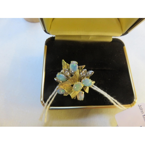 70 - Yellow Metal, Diamond And Australian Opal Ring. Size P/Q