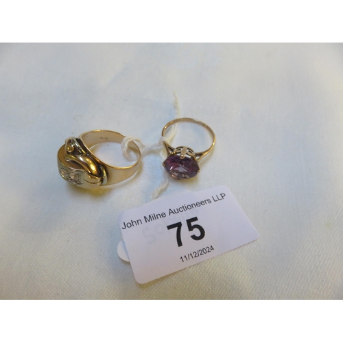 75 - 18ct Gold Dress Ring and Yellow Metal Ring.Both size P.