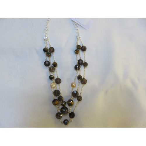 76 - Tigers Eye and Smokey Quartz Silver Necklace