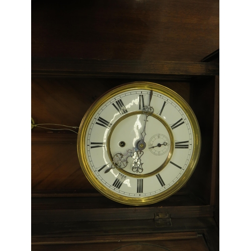 444 - Cased Vienna Style Wall Hanging Clock with Weight Pendulum and Key