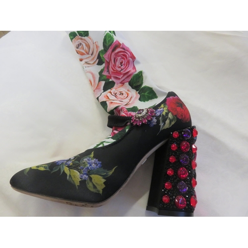 316A - Dolce and Gabbana Jewelled Heel Sock Boots - Size 39 With Dust Bag and Box