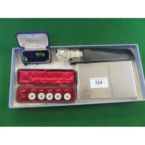 324 - 900 Silver Letter Opener, Cigarette Case, Studs etc.