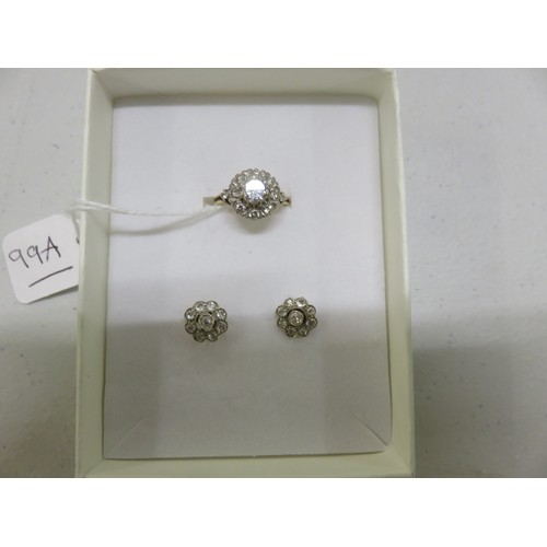 99A - 18ct Gold and Diamond Cluster Ring and a Pair of Matched  Earrings.