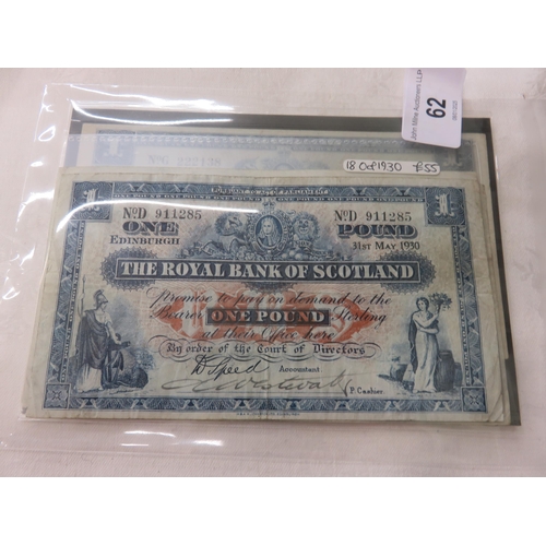 62 - 6 Royal Bank of Scotland £1 notes, all 1930's in date