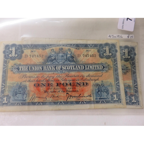 76 - Two Union Bank of Scotland £1 notes, 1926 and 1929.