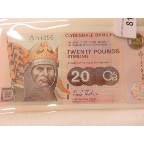 81 - 5 sequential 2006 Clydesdale Bank £20 notes, A/EX 771252-771256