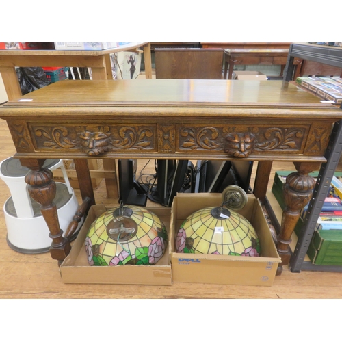 425 - Oak Green Man style two drawer Side Table