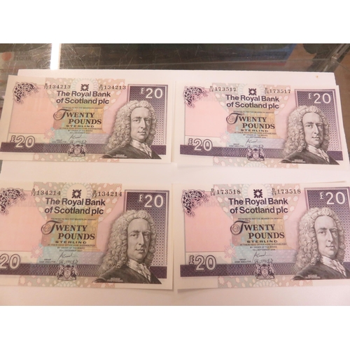 115 - Two pairs of Consecutive Royal Bank of Scotland £20 notes, 2006, B/58 173517/518 and 2007 B/72 13421... 